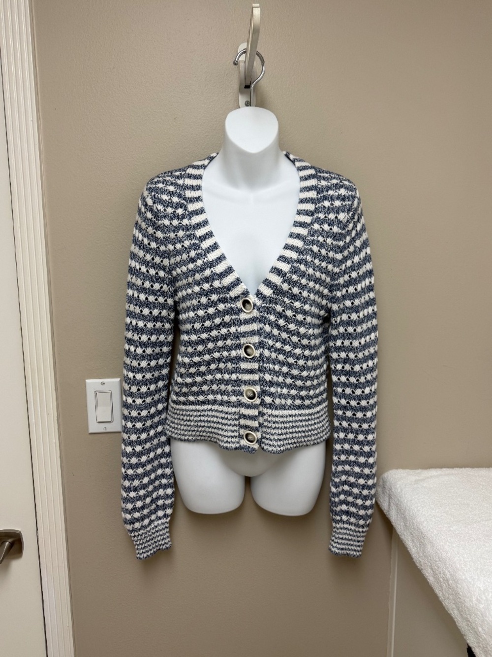Veronica Beard Artura Cardigan Button Front Striped Blue White Size Small - $398